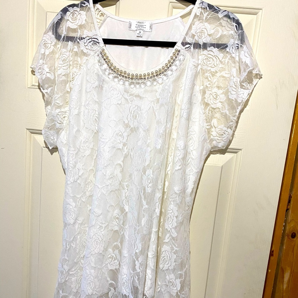 Beautiful White Lace and Pearl wedding? Shirt